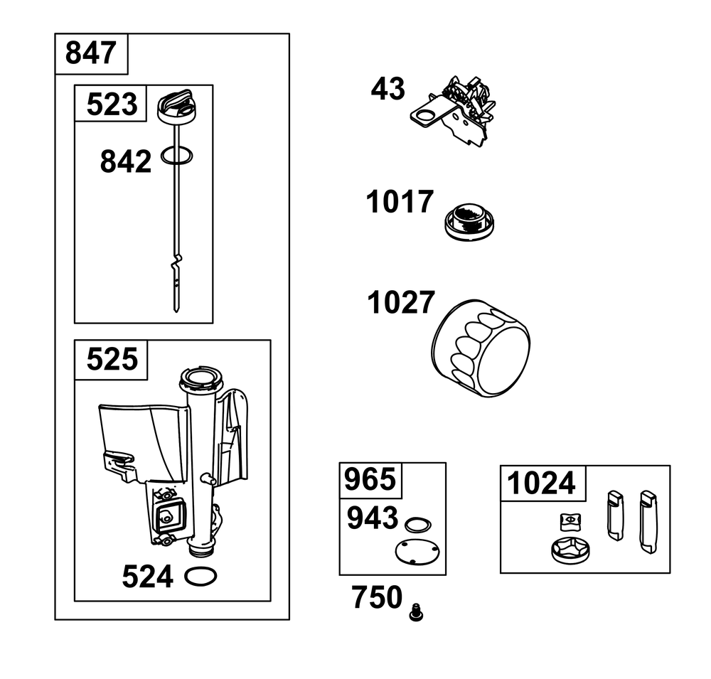 Lubrication Group Diagram and Parts List for 33S877-0038-G1  Cub Cadet Lawn Tractor
